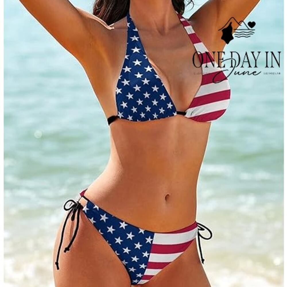 Aleumdr Halter Tie Side Bikini Swimsuit Size M